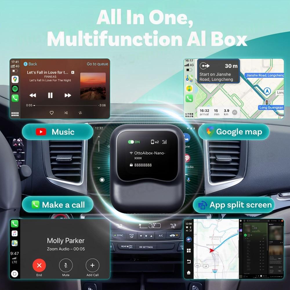 OTTOCAST Nano AI BOX Беспроводной адаптер Carplay Android Auto Android 13 QCM6225 8+128GB Голосовое управление Видеобокс