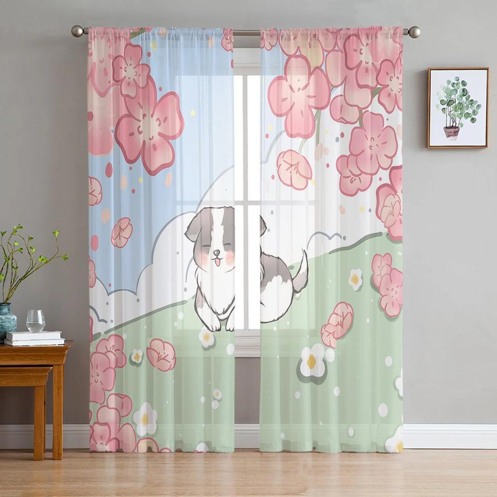 Тюлевые шторы с изображением щенка бультерьера для гостиной, спальни, современная вуаль, кухонные шифоновые прозрачные шторы