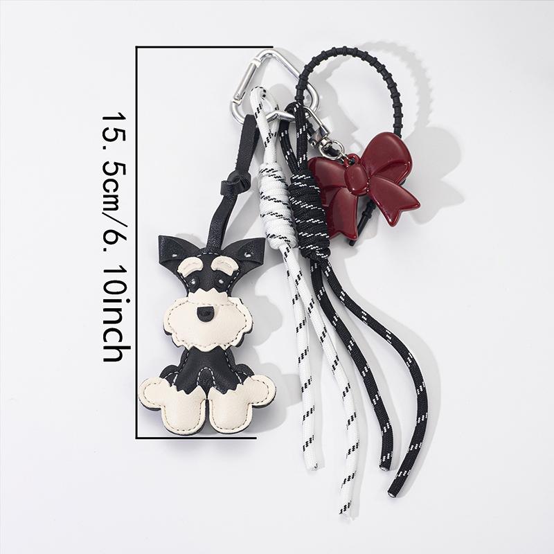 Women Cute Animal Schnauzer PU Leather Puppy Backpack Pendant Woven Rope Backpack Hanging Pendant Bags Accessories