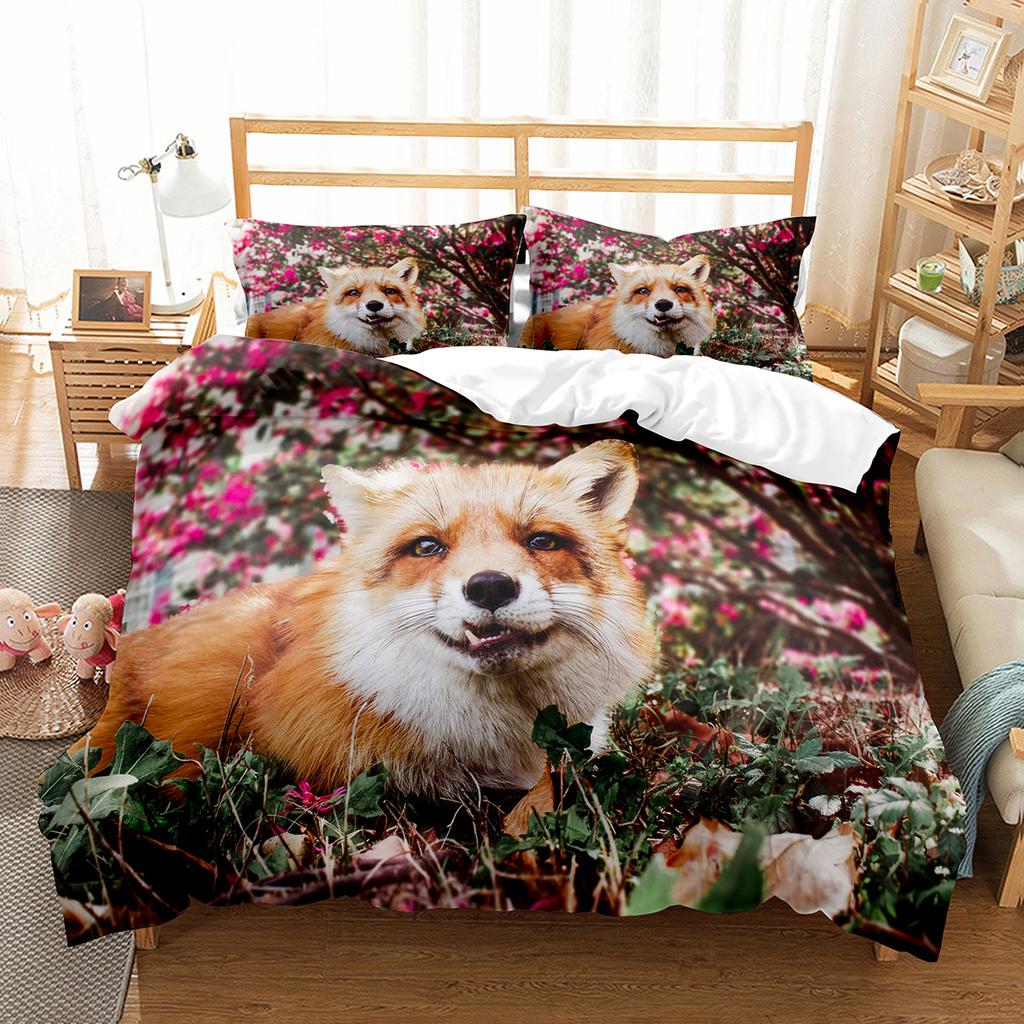 Cartoon Cute Fox 3D Print Bedding Set Polyester Comforterable Duvet Cover King Queen Twin Size Birthday Gift Bedroom Decoration