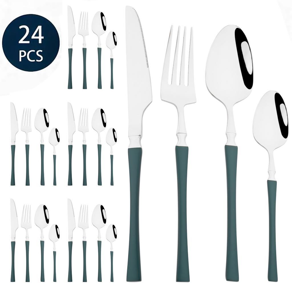 24Pcs Creative Gold Tableware Dinnerware Set Knife Fork Coffee Spoon Cutlery Set Stainless Steel Flatware Western Silverware