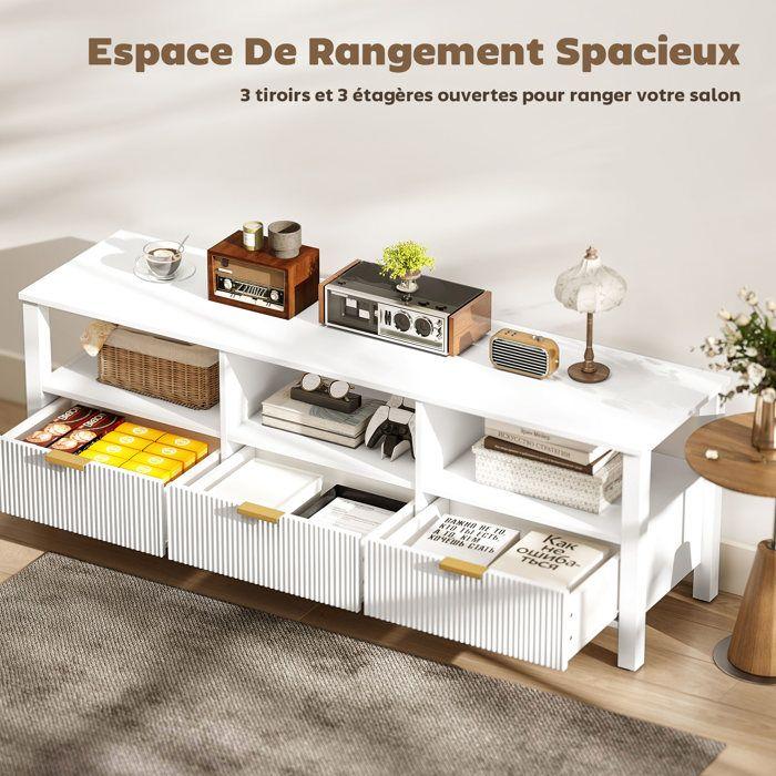 Meuble TV - HOMCOM - 65 pouces - 3 tiroirs et 3 étagères ouvertes - panneau de particules et MDF - 152x39,5x50cm - blanc