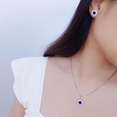 925 стерлингового серебра нано сапфир винтажный круглый синий кулон белый циркон модные ювелирные изделия ожерелья