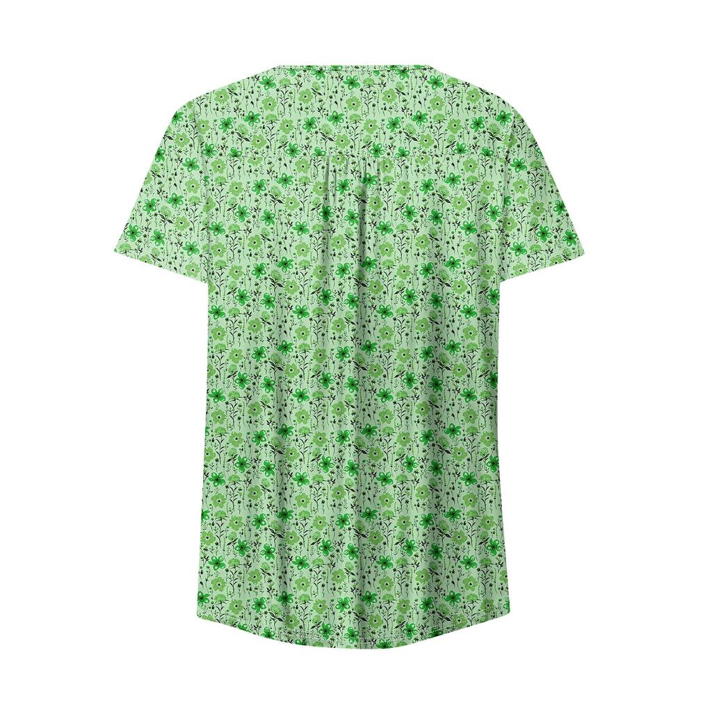 Женская модная повседневная футболка с v-образным вырезом и цветочным принтом на пуговицах и коротким рукавом, топ