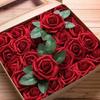5-50Pcs Artificial Roses Flowers Foam Fake Rose Heads With Stems For DIY Wedding Bouquets Home Party Tables Decorations Supplies