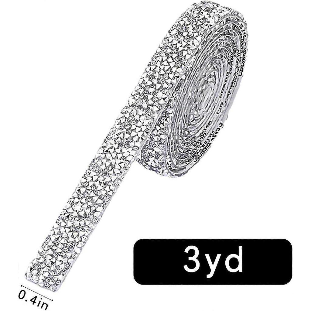 3 Yards Self Adhesive Rhinestones, Ribbon Roll Glitter Resin Diamond Ribbons Stickers Wrap Crystal Roll for DIY Arts Crafts,10mm