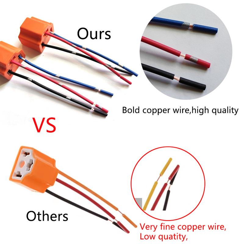 4Pcs High Quality Ceramic H4 Socket Connector Base Female Plug Adapter Copper Wires For Car HB2 9003 Headlights Bulbs