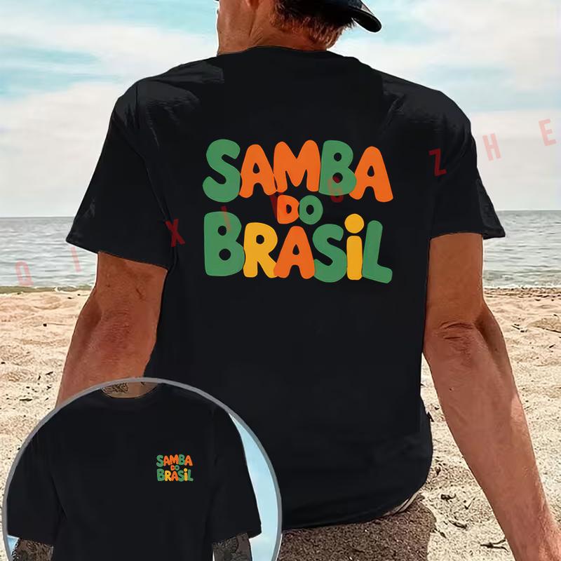 SAMBA DO BRASIL Бразильская музыка самба Мотоцикл Футболка Хлопок Двусторонний принт Мужская Повседневная