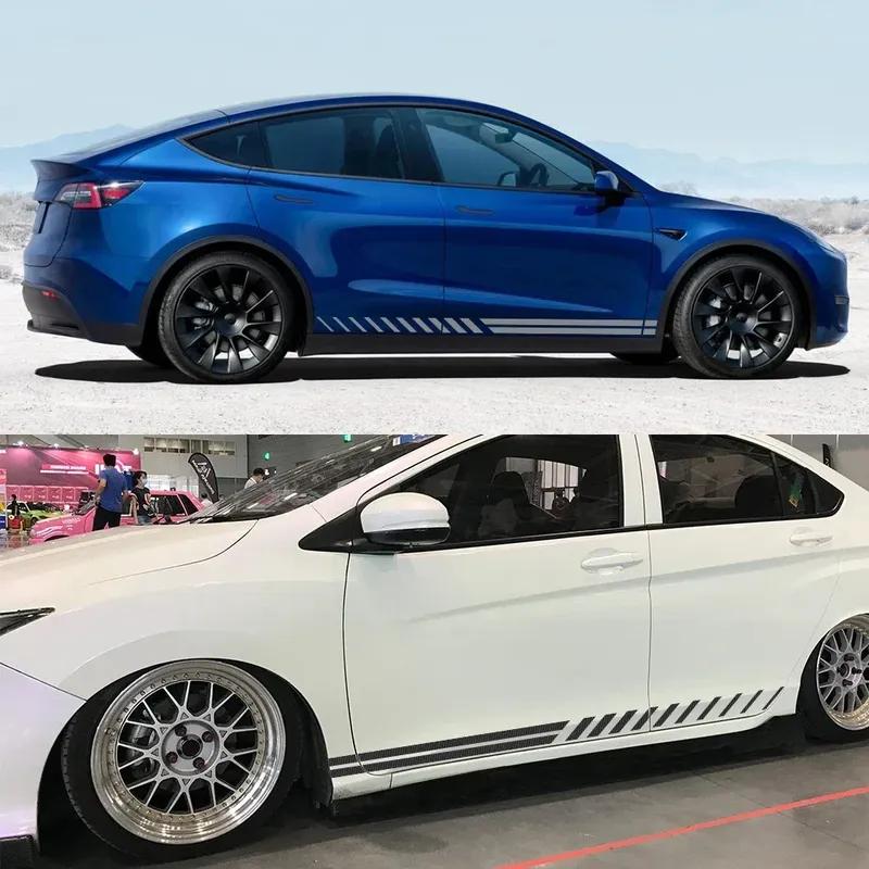 2PCS Car Body Side Stripe Skirts Stickers Self-adhesive Vinyl Decals Car Body Decoration Stickers Accessories For Tesla Model Y
