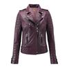 Women's Motorcycle Leather Jacket Genuine Burgundy Lambskin Cafe Racer Biker Outerwear
