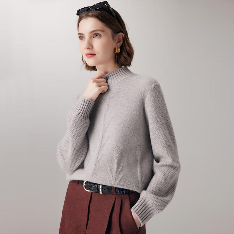 Paluo Women's Thickened 100% Cashmere High-Neck Jacquard Sweater