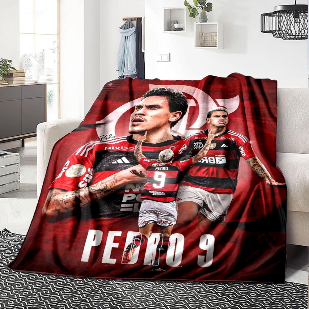 Soccer Player Collage Portrait Flannel Throw Blanket, Sports Fan Soft Warm Blanket for Sofa Bed Couch Home Use