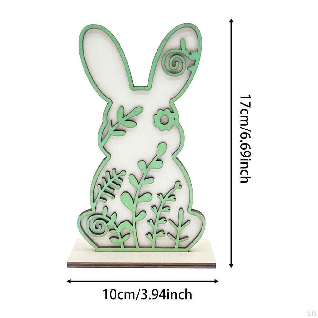 Easter Bunny Wood Sign Desktop Ornament Decor Rabbit Tabletop Centerpiece for Shelf Indoor