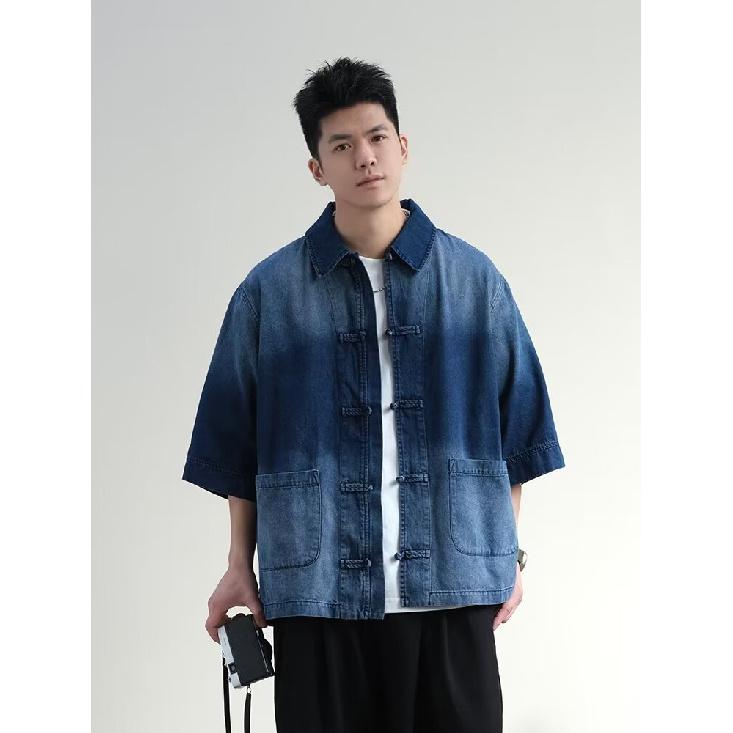 Retro Denim Workwear Short Sleeved Shirt, Men'S And Women'S Summer Fashion Brand, Japanese Retro Half Sleeved Trend, Cool And Loose Shirt