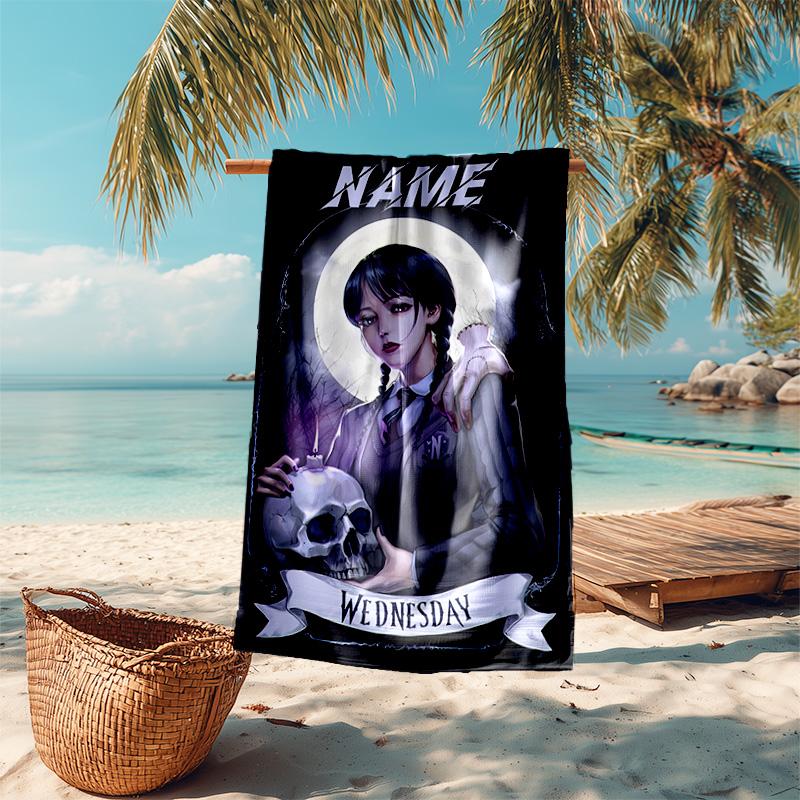 Personalized customized proof beach towel with Wednesday Addams pattern - soft, absorbent,quick-drying,perfect swimming,camping&bathing