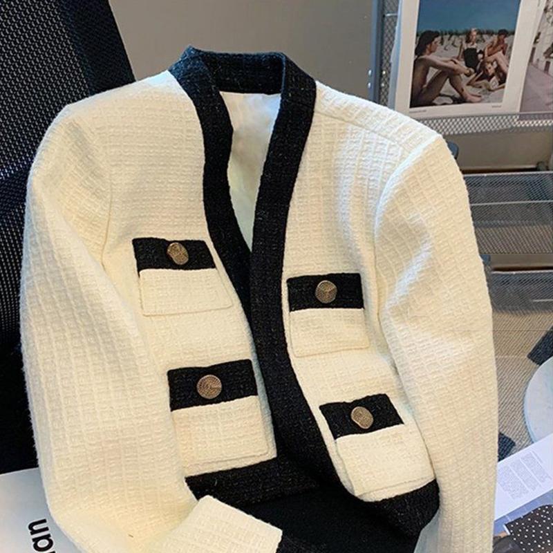 Весенний маленький ароматный твидовый пиджак, женский пиджак, пальто, короткое пальто на пуговицах с длинными рукавами, осеннее повседневное женское офисное пальто