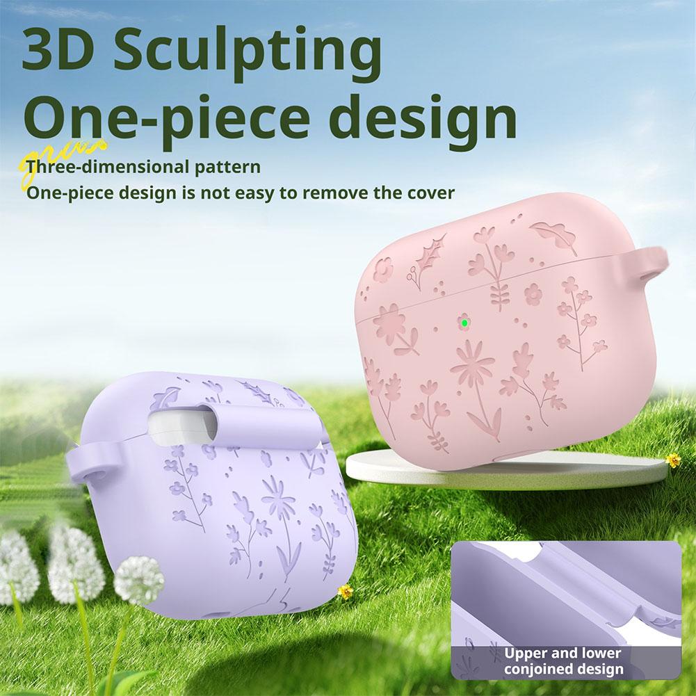 Для чехла для Airpods Pro 3 с набором для чистки, цветочный гравированный противоударный полностью защитный чехол-накладка с брелком для Airpods Pro 3-го поколения