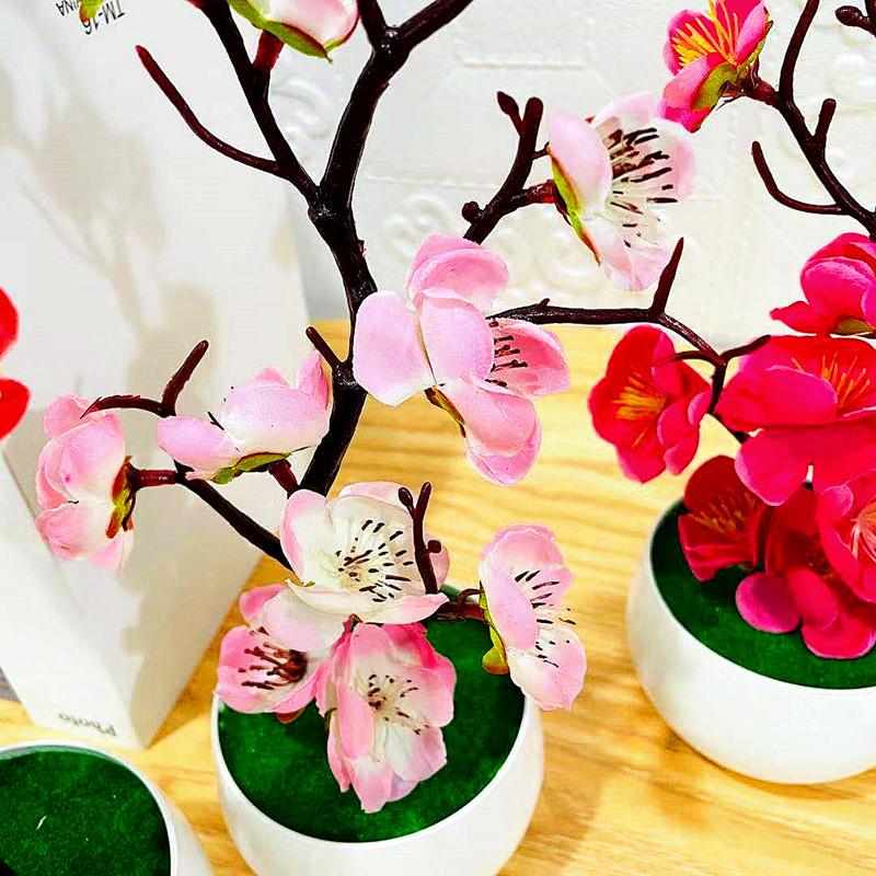 1pc Chinese Style Simulation Wintersweet With Flower Pot, Suitable For Living Room, Cabinet, Table Decoration