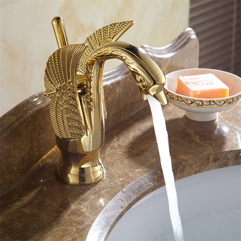 Basin Faucets Design Swan Faucet Gold and White Plated Wash Basin Faucet Hotel Luxury Copper Gold Mixer Taps Hot and Cold Taps