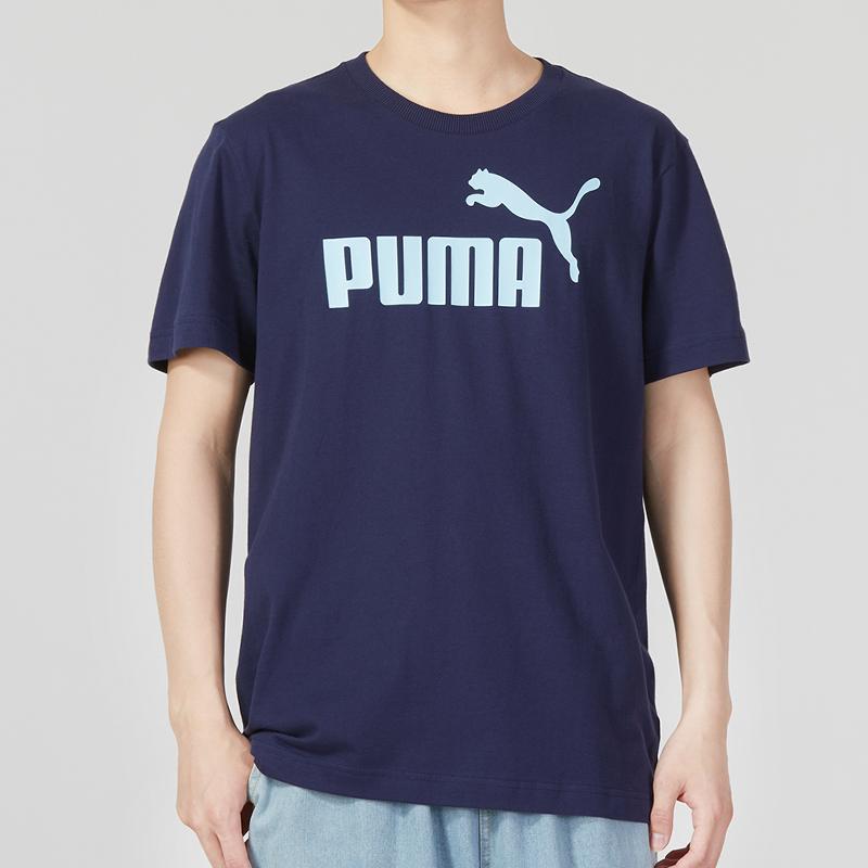 Puma Logo Print Crew Neck Casual Short Sleeve T-Shirt Men Tops Navy-Blue 679852-06