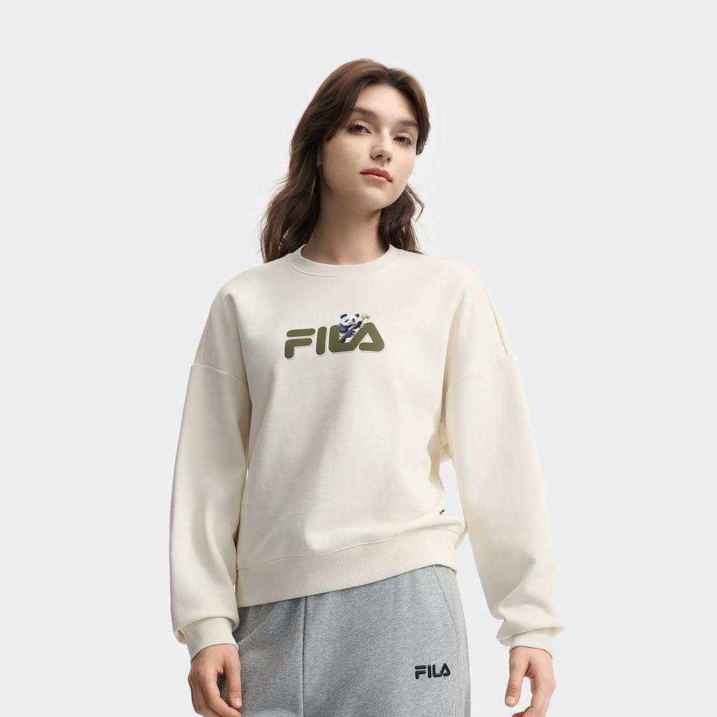 Fila Наследие Панда Вышивка Модный Повседневный Универсальный Пуловер с Круглым Вырезом Толстовка Женская толстовка Паровой Белый F51W538201FIV