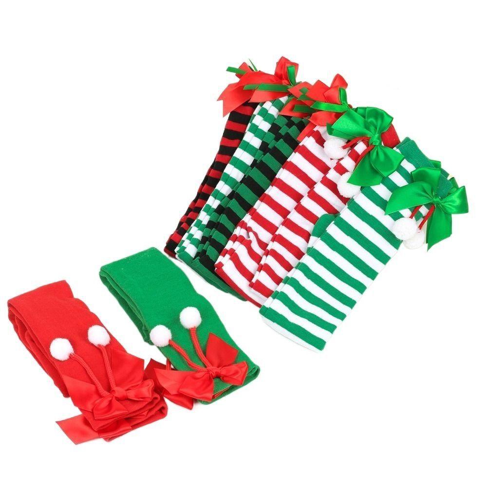 Сладкие полосатые чулки для женщин Рождественские зеленые красные банты Милые носки выше колена Длинные носки Чулки для девочек Студенческие носки