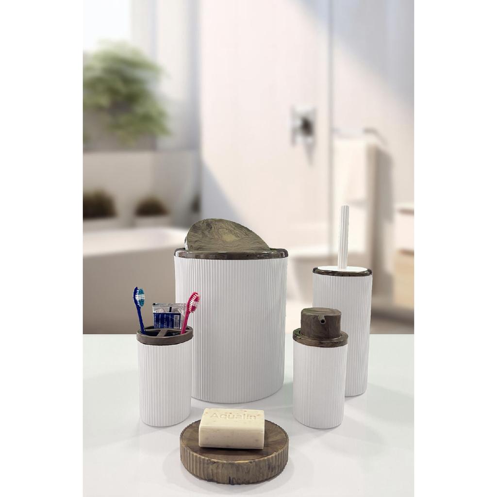 Auaro, набор из 5 круглых предметов для ванной комнаты, покрытый бамбуком в белые полоски