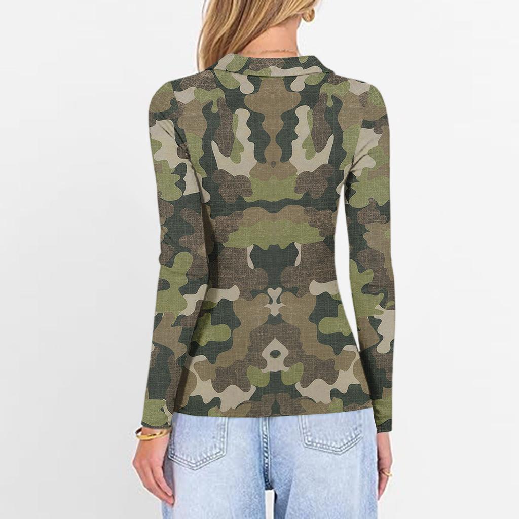 Women's Fashion Casual Print V-Neck Long Sleeve Button-Down Top