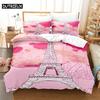 3D Digital-Printed Eiffel Tower-Themed Duvet Cover Set In Queen Size - Fashionable Bed Linen Design
