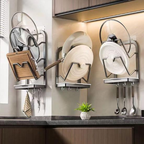 Настенный держатель для крышек от кастрюль, кухонная стойка для хранения крышек от кастрюль, органайзер для крышек от кастрюль без сверления со съемным поддоном