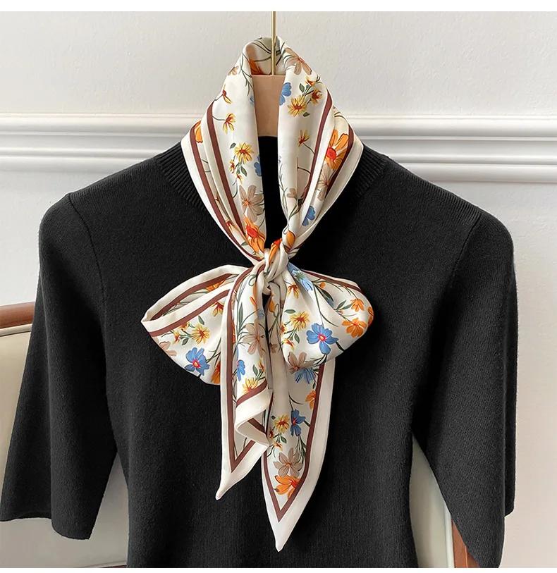 Spring/Summer Fashion Headbands For Women Flower Print Lightweight Scarf Streamer Soft Satin Neckerchief Elegant Hair Scarf