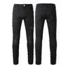 Мужские черные зауженные джинсы из денима Slim Fit с эластичными вставками из ПУ