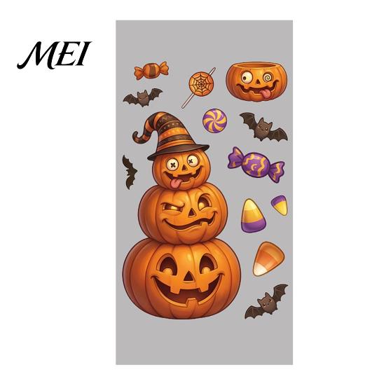 Decorative Window Posters Halloween Cartoon Cling Stickers, Ghost Pumpkin Candy Glass Decals, Self-Adhesive Removable Indoor Festive Scene Setters Art