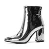 2019 New Sliver Gold Women Ankle Boots Pointed Toe Chunky High Heel Boots Mirror Metallic Women Pumps Female Sexy Stiletto Boots