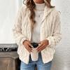 Women'S Plush Fleece Hooded Zip Up Jacket Casual Solid Color Polyester Coat Fall Winter Outerwear Adult Knitwear