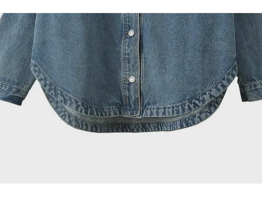 Women's European/American Style Washed Denim Shirt Jacket with Big Pockets