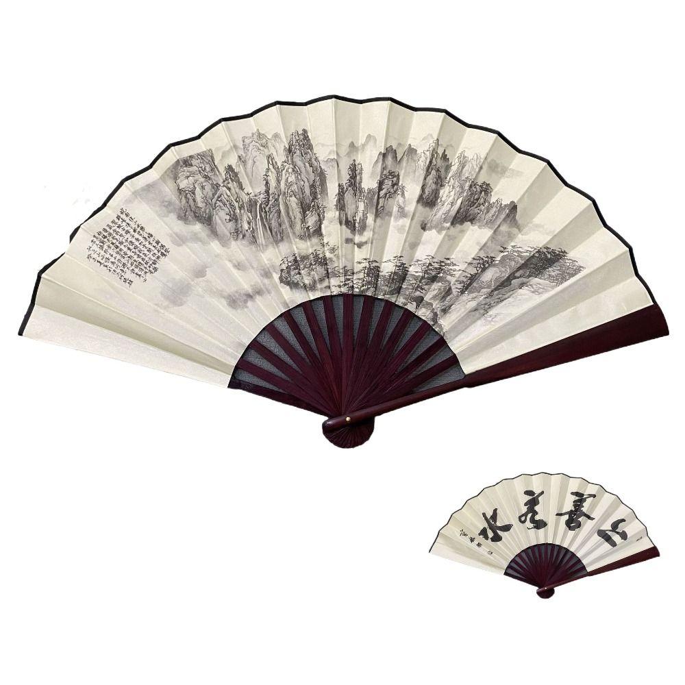 Бамбуковая ручка Веер Ручной веер Китайский ретро-стиль Бамбуковый веер Прочный Складной веер Для лета Ежедневного использования Танцев