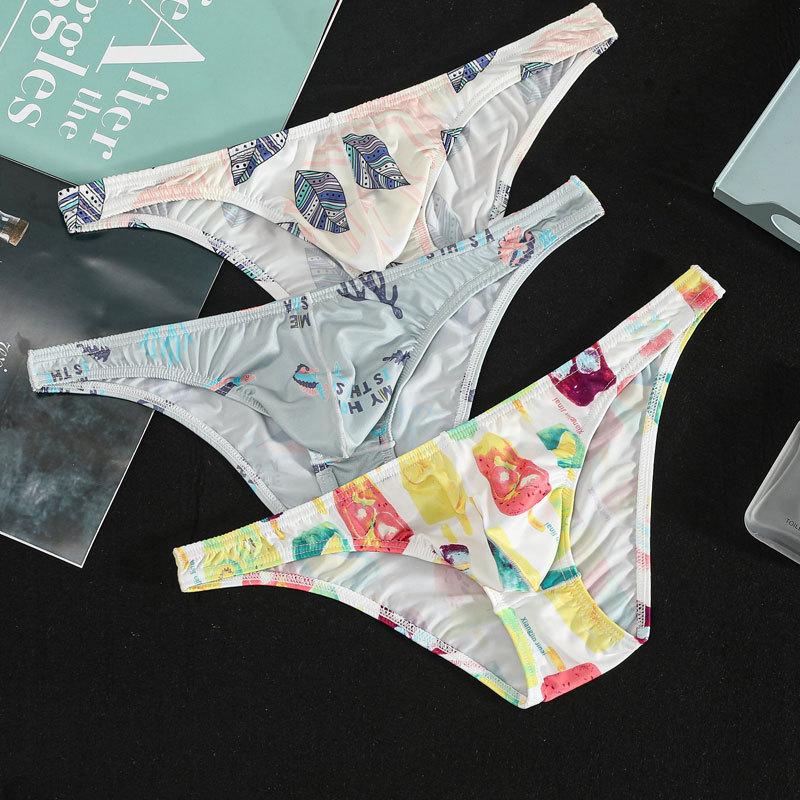 Мужское треугольное нижнее белье, U-образный выпуклый крой, низкая посадка, спортивные, летние, шорты с принтом