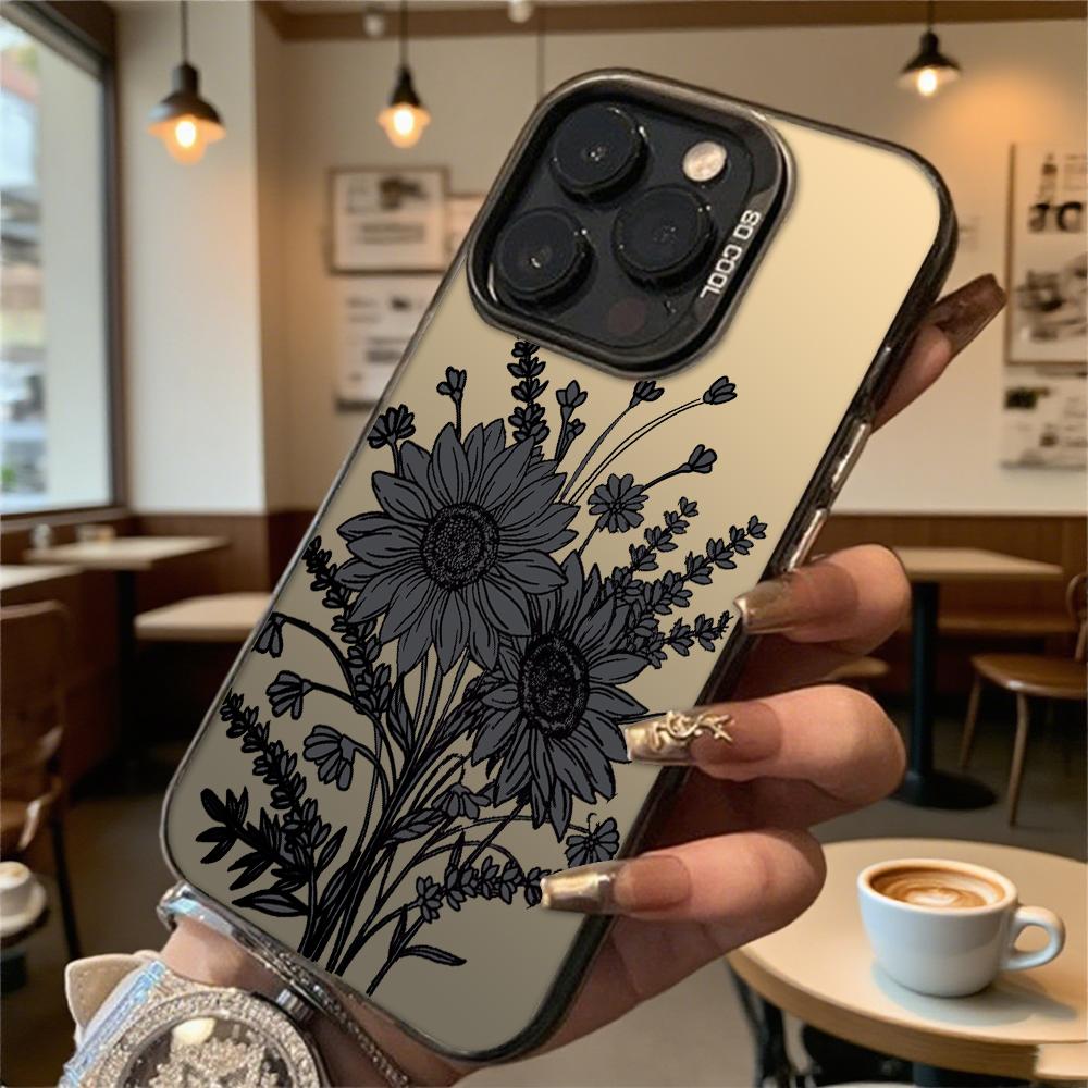 Черный подсолнух Ударопрочный чехол для телефона для Iphone 16 15 14 13 12 11 Pro Max/Mini Защита от царапин Премиальная жесткая крышка