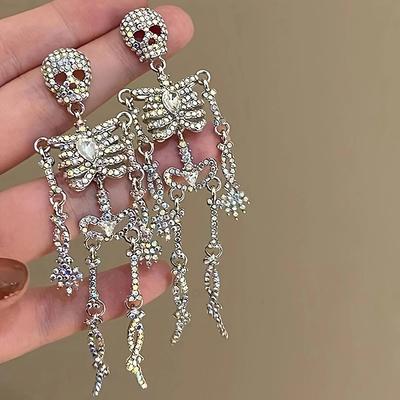 Серьги-черепа из стразов класса люкс для женщин, преувеличенные серьги-подвески в виде скелета, украшения для Хэллоуина, подарок