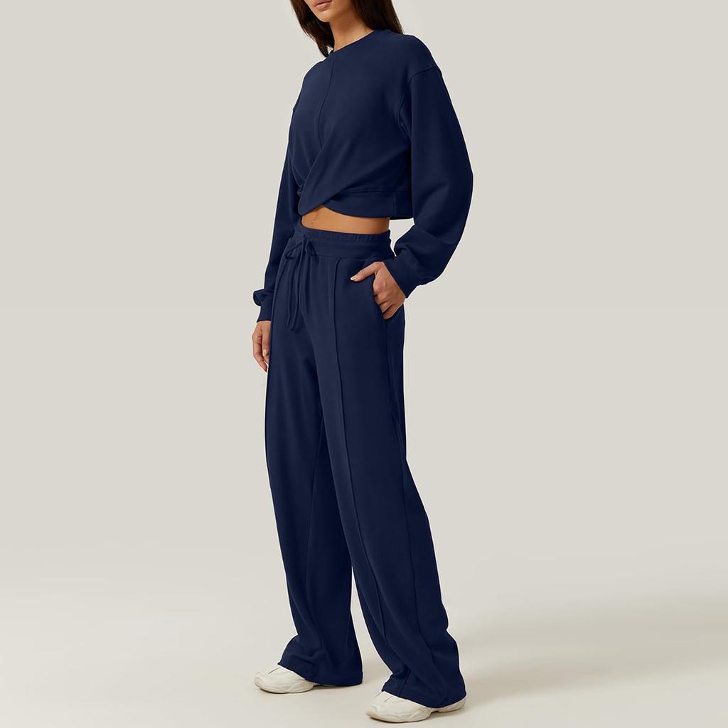 Женский комплект из 2 предметов, комплект спортивного костюма, укороченная спереди толстовка, комплект спортивных штанов с широкими штанинами