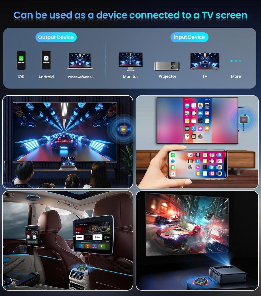 Magic Ai Box 2.0 Беспроводной адаптер CarPlay и Android Auto, LED HDMI-донгл для потоковой передачи с телефона на автомобиль/ТВ