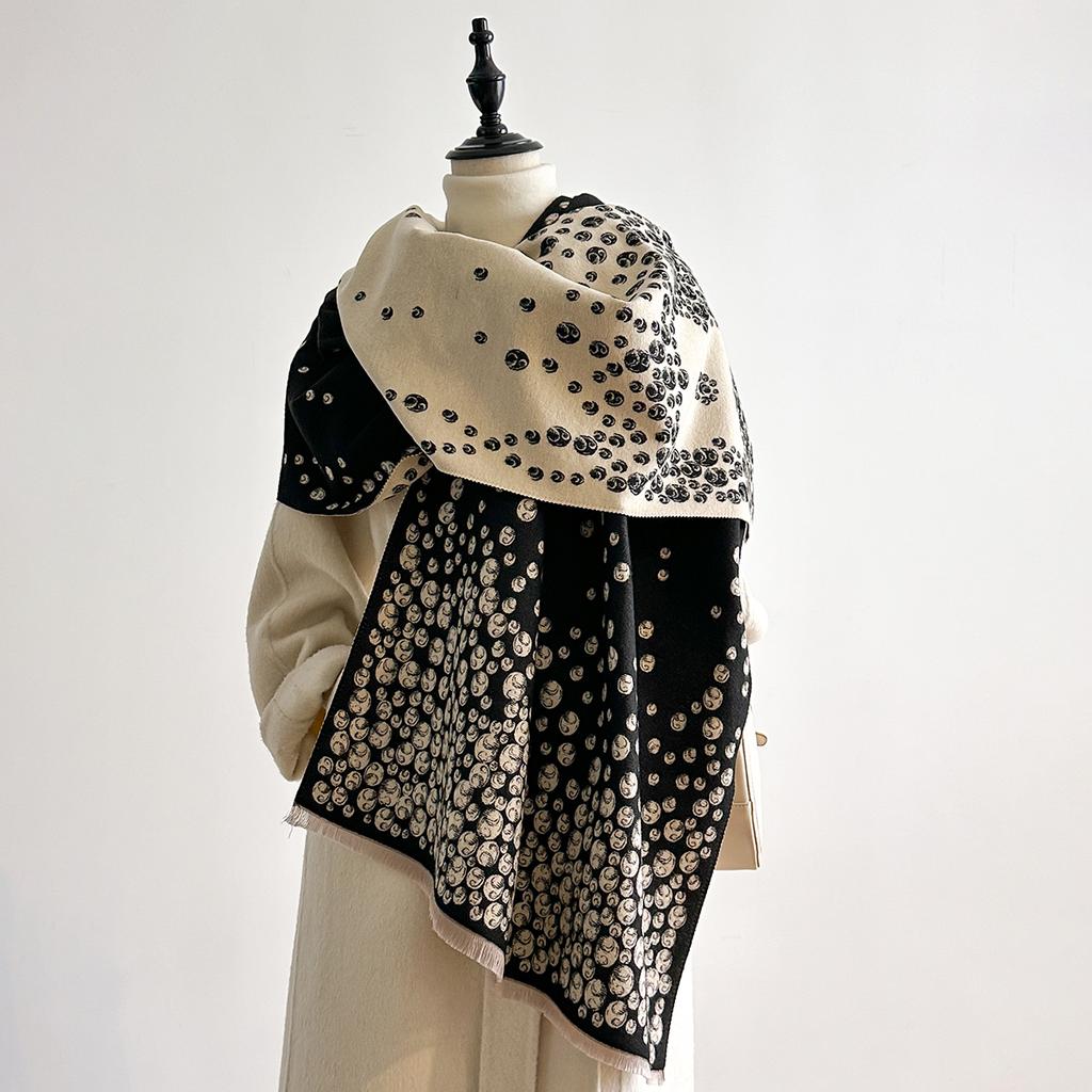 Elegant Floral Jacquard Scarf Imitation Cashmere Soft Warm Versatile Shawl Coldproof Windproof Blanket Scarf For Autumn Winter