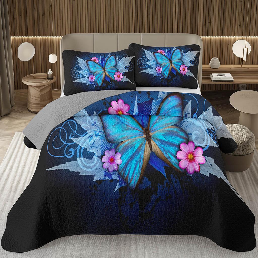 Покрывало с бабочками Твин/Квин/Кинг Акварельный ботанический цветочный стеганый двусторонний комплект постельного белья в стиле фэнтези