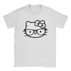 Мужские футболки Hello Kitty Черно-белые Очки для ботаников Повседневные Футболки из чистого хлопка Футболки с коротким рукавом Топы с круглым вырезом Оригинальные