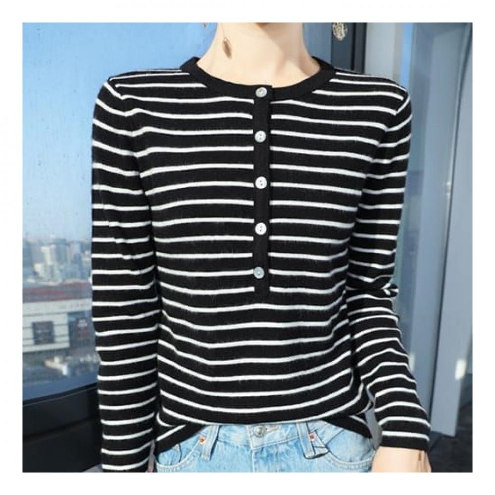 Navava Casual STripe BuTTon Long Sleeve KniT T shirT Nk2275
