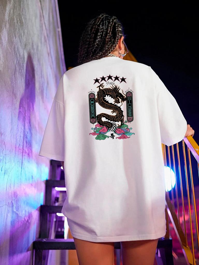 Хлопковая футболка Stray Kids с принтом дракона 5 звезд, женская футболка унисекс с коротким рукавом Y2k, футболки, топы, Harajuku, винтажная летняя повседневная футболка