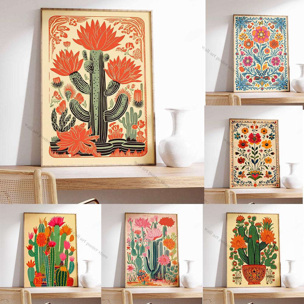 Vintage Mexican Poster Room Decor Wall Art Traditional Latin Decor Floral Print Botanical Wall Art Tropical Print Latin Art Gift