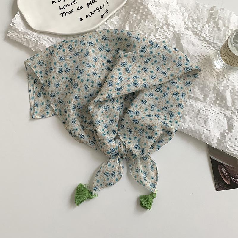 Премиальный хлопковый и льняной шелковый шарф, шарф для защиты шеи, маленький свежий квадратный шарф, цветочный платок для головы, повязка для волос, аксессуары для волос с бахромой