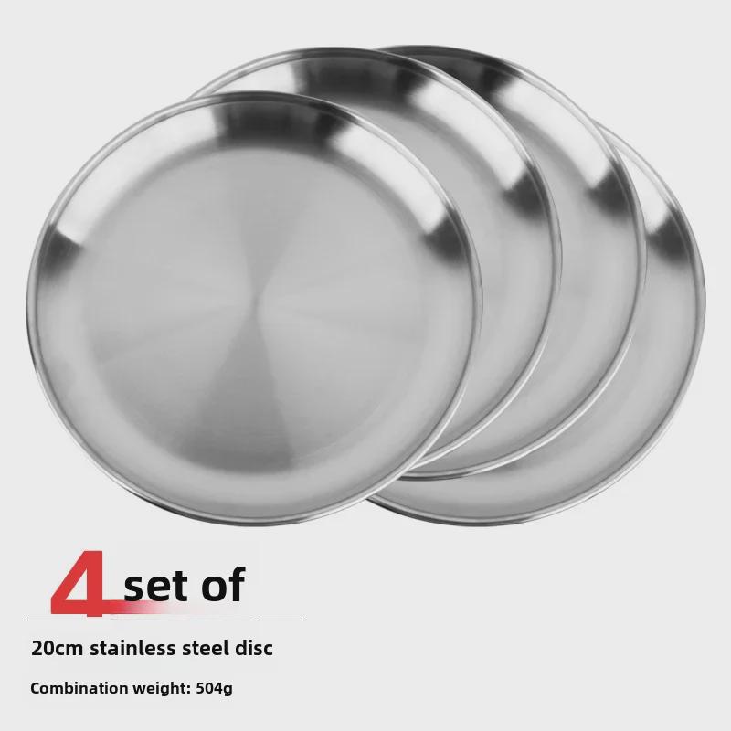 Прочный набор из 5 круглых тарелок из нержавеющей стали: Ужин, Фрукты, Пикник, Барбекю, Термостойкий